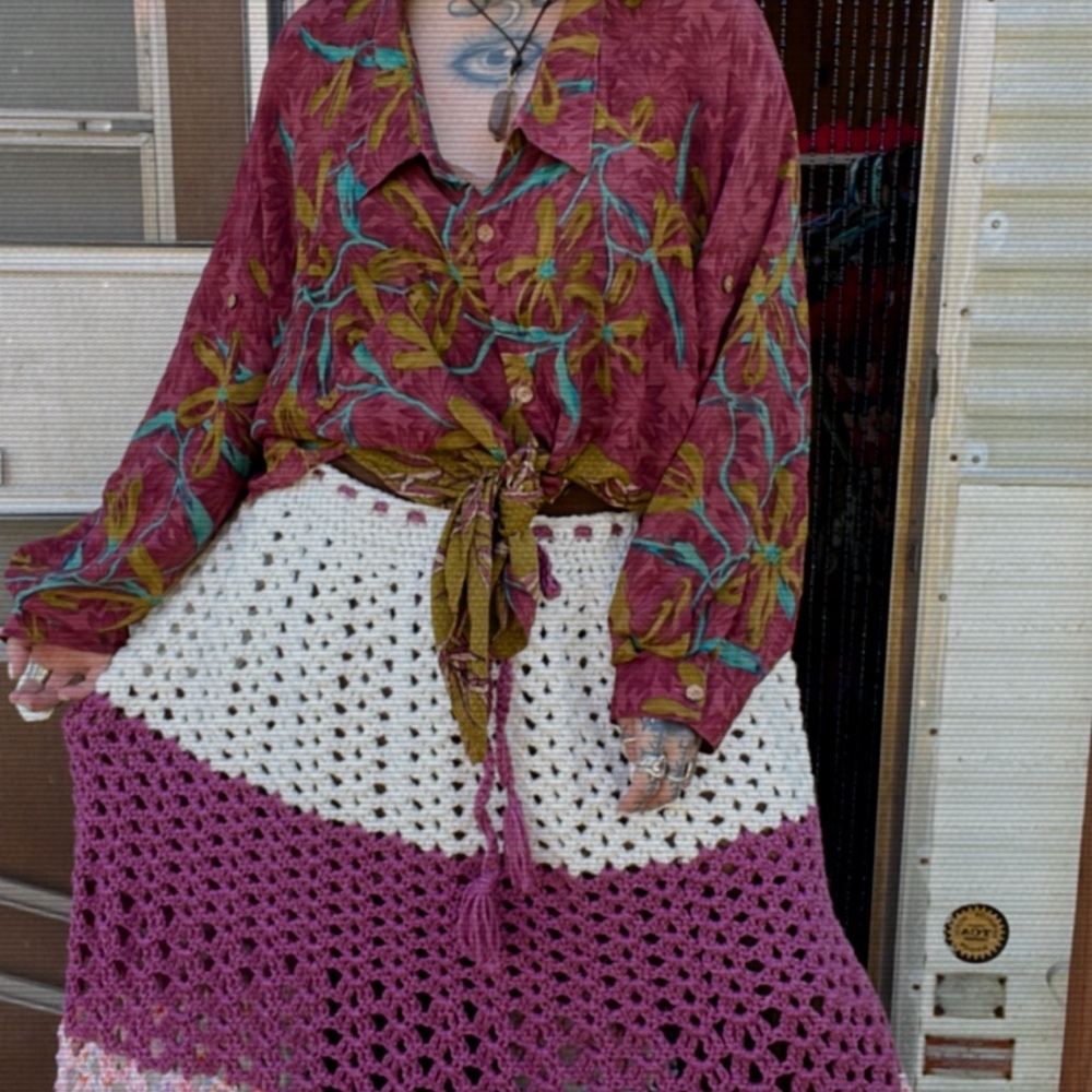 Pink and purple , soft white Maxi A-Line Skirt with Tie Front